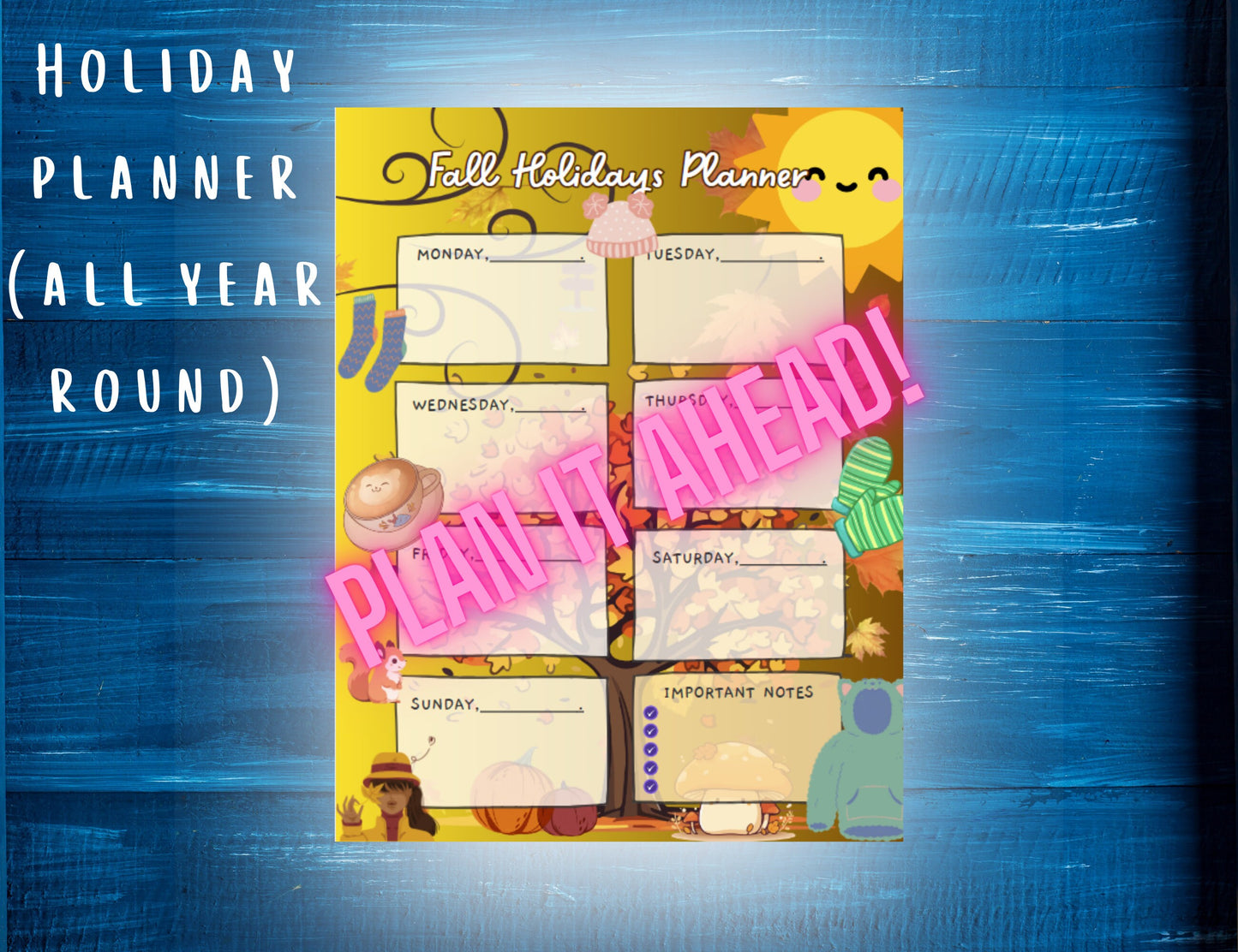 Printable fall holiday's family planner